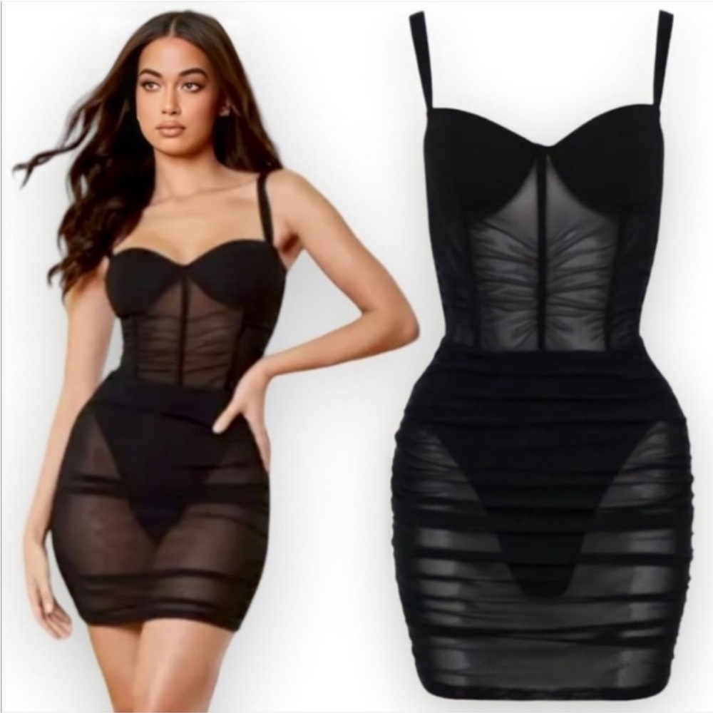 HEIRESS BEVERLY HILLS BLACK CORSET MESH DRESS
